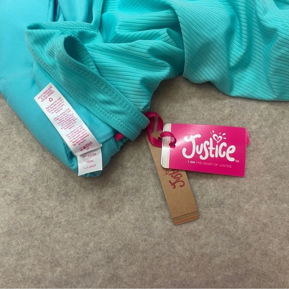 Justice Teal Purple Ribbed Cutout One Piece Swimsuit Girl’s size L(12-14) New